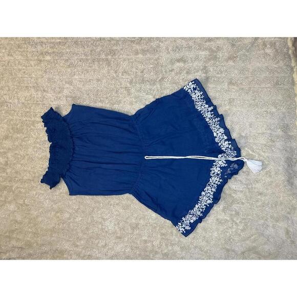 Lucky Brand Other - Lucky Brand blue cotton embroidered off-shoulder beach cover-up/romper Size S